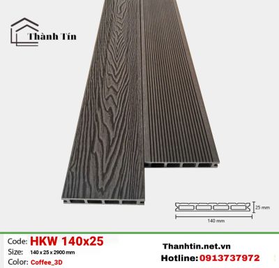 Sàn gỗ nhựa ngoài trời HKW140x25-Coffee_3D