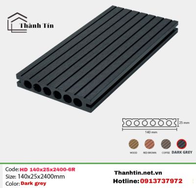Sàn gỗ nhựa ngoài trời TPW 140x25-6R Dark Grey
